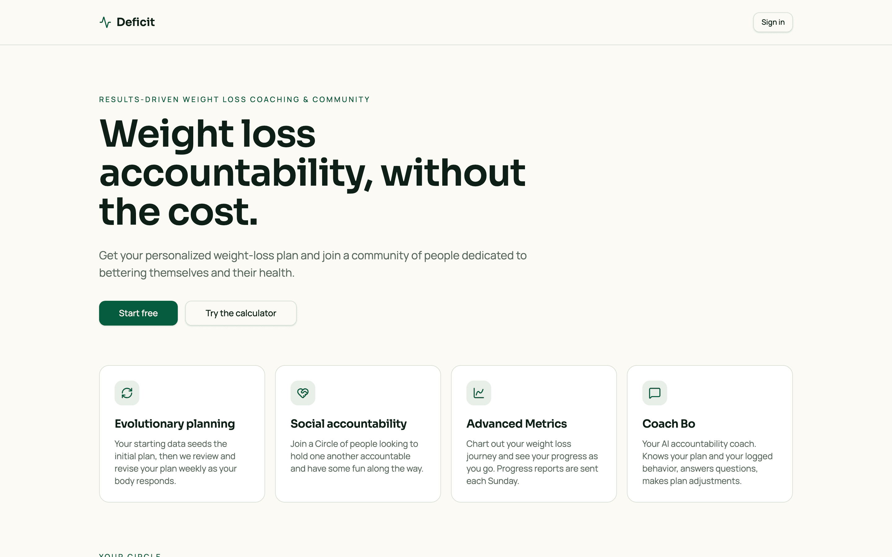 Deficit Weight Loss, homepage