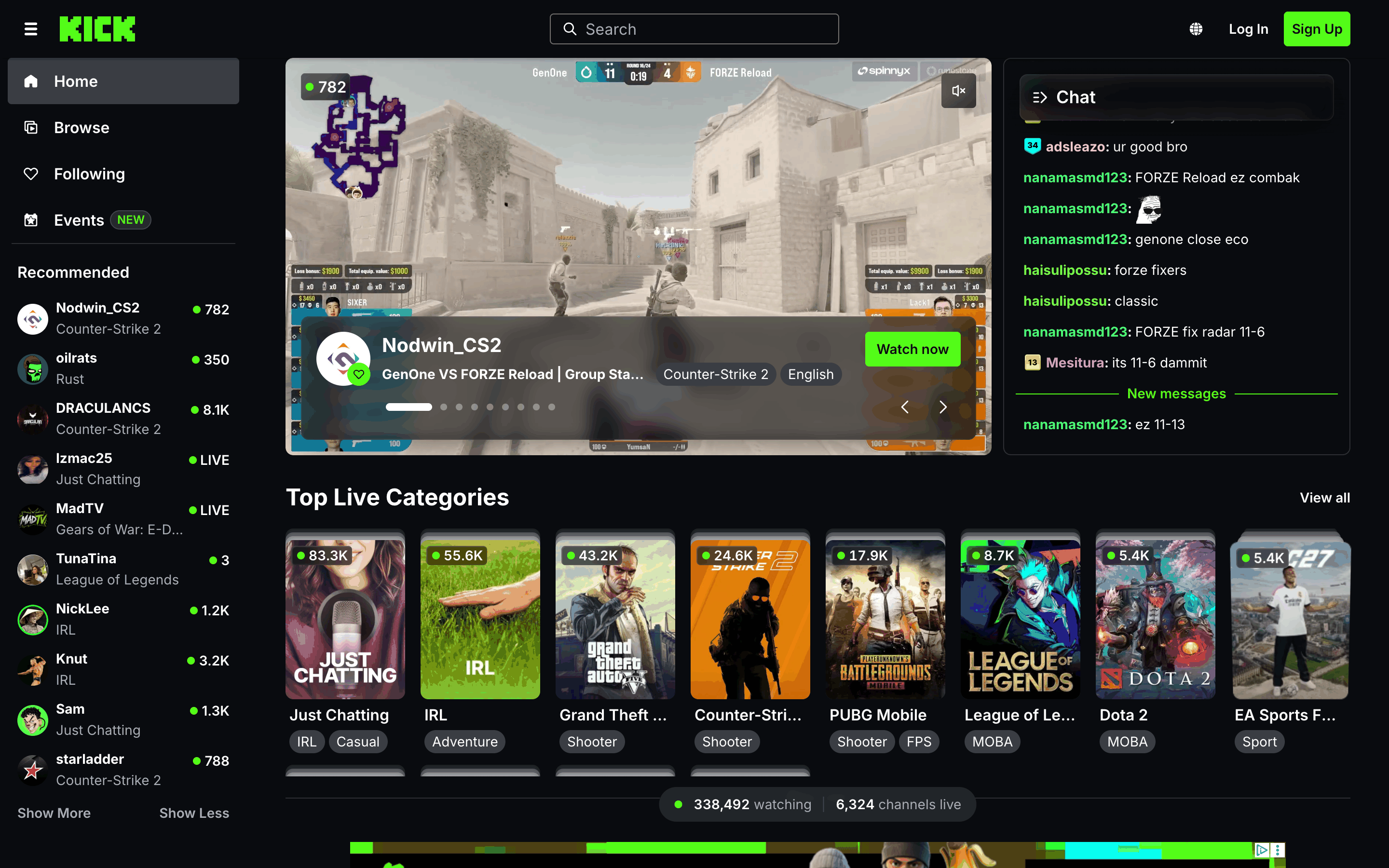 Kick, homepage